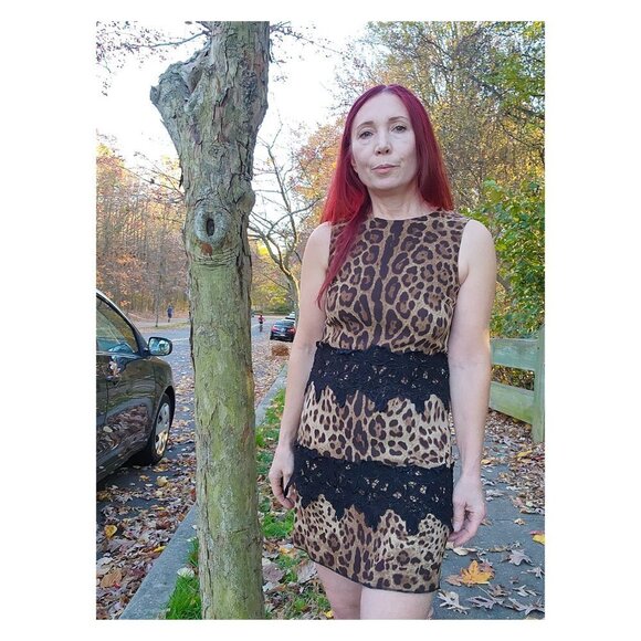 DOLCE & GABBANA Crochet Trim Leopard Print Dress - Picture 1 of 11